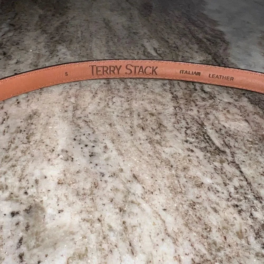 Terry Stack Vintage Brown Leather Belt Gold Rhinestone Accent Bead Women’s Small